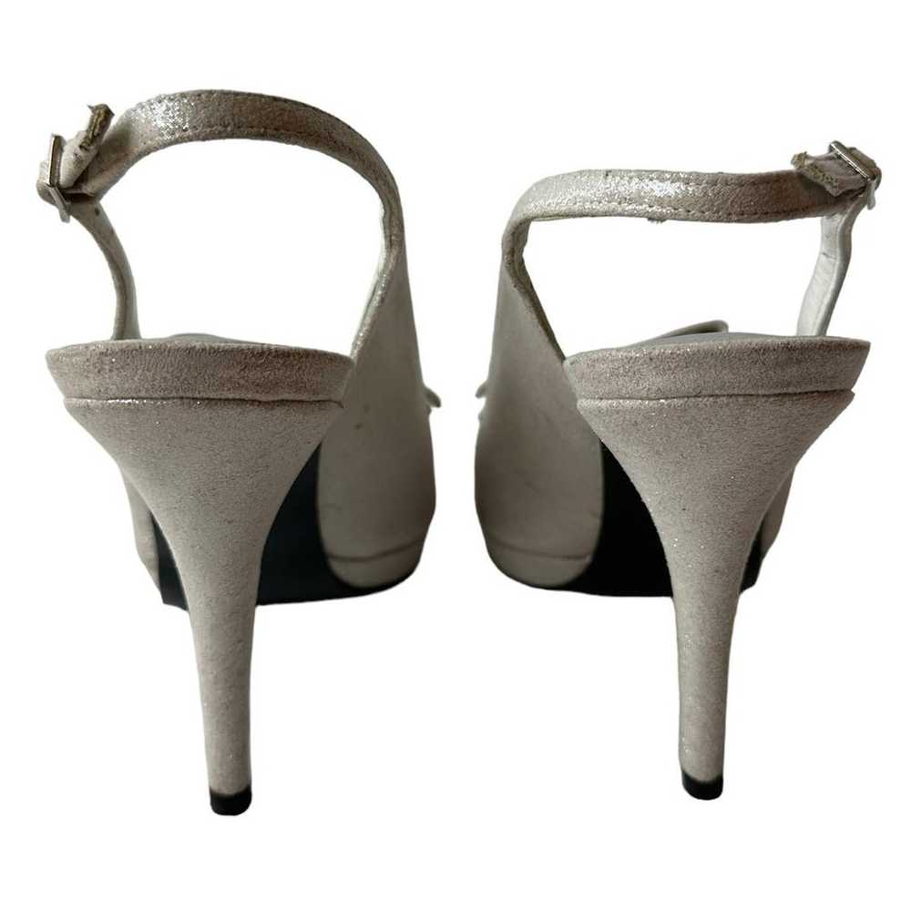 Stuart Weitzman Heels Tarot Silver Glazed Lame Le… - image 9