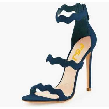 FSJ Navy Hot Open Toe Strappy Heeled Sandals Sued… - image 1