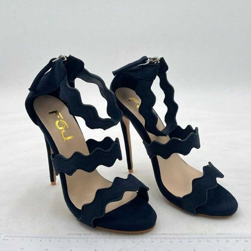 FSJ Navy Hot Open Toe Strappy Heeled Sandals Sued… - image 4