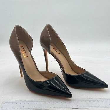 FSJ Black Pointed Toe Dress Shoes D'Orsay High Hee