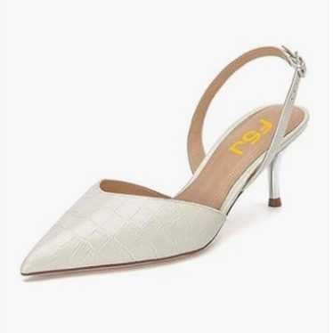 FSJ White Low Heel Sandals Slingback D'orsay Point