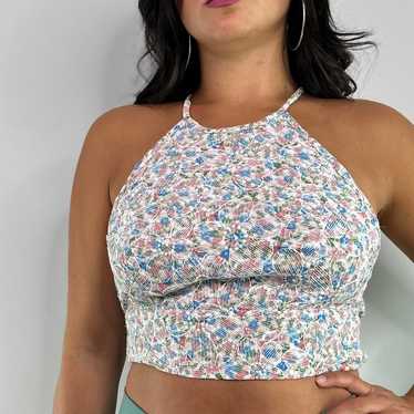 Unique Vintage Floral Print Halter Crop Top