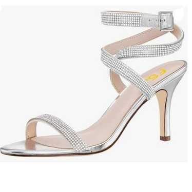 FSJ Silver Strappy Open Toe Sandals Ankle Wrap Mid