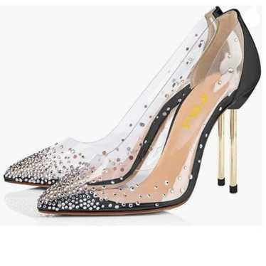 FSJ Black Transparent Studded Pointed Toe Transpar