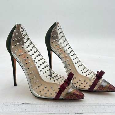 FSJ Olive Studded Pointed Toe Transparent Pump Hig