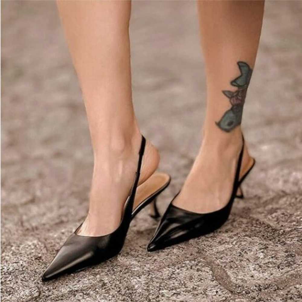 FSJ Black Kitten Heel Slingback Sandal Pointy Toe… - image 1