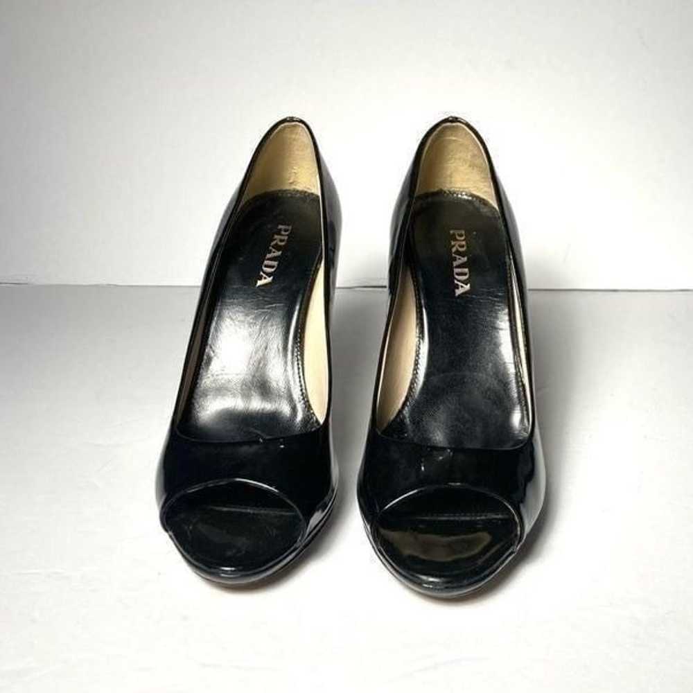 Prada Size 6.5 Black Patent Peep Toe Chunky Heel … - image 10