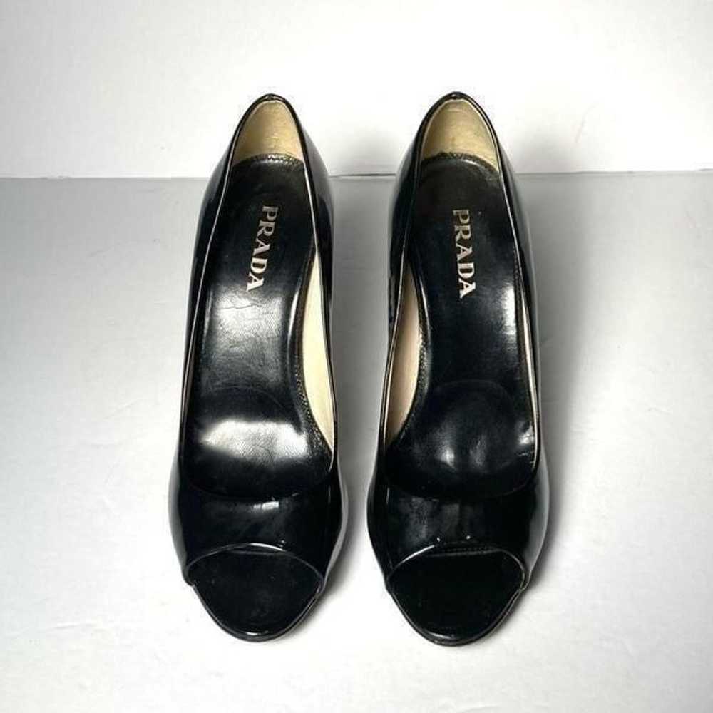 Prada Size 6.5 Black Patent Peep Toe Chunky Heel … - image 9