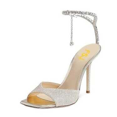 FSJ Women Crystal Chain Ankle Straps Heeled Sandal