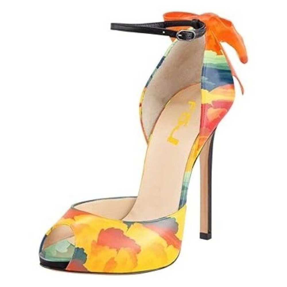 FSJ Watercolor Stiletto High Heels Sandals Peep T… - image 1