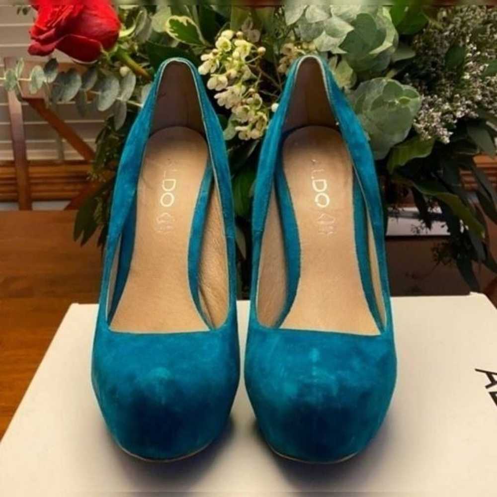 Aldo Teal Suede Platform Pumps | Size 6.5 | 5" He… - image 3