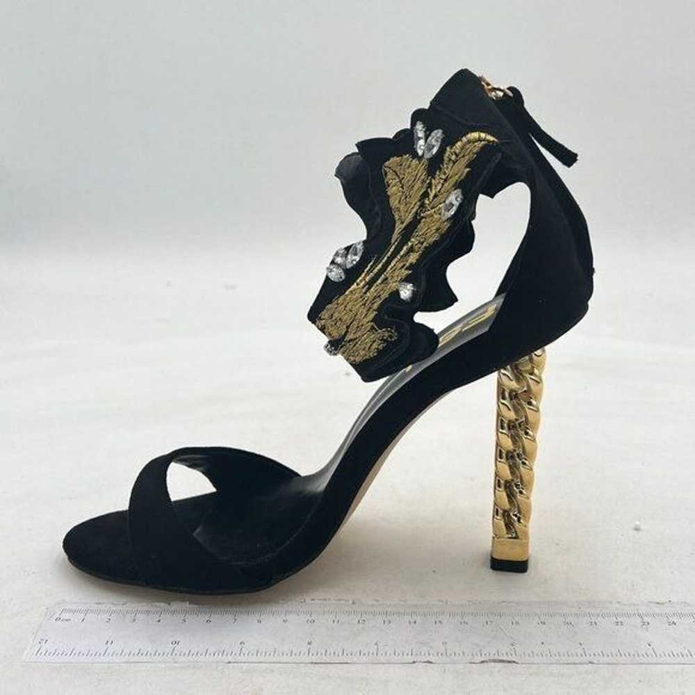 FSJ Black Vine Gold Metal Chain Chunky High Heels… - image 2