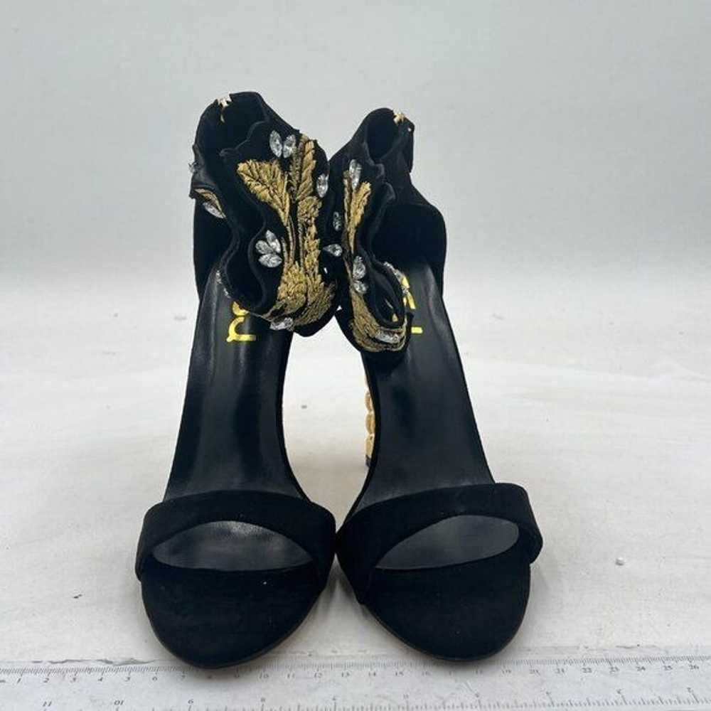 FSJ Black Vine Gold Metal Chain Chunky High Heels… - image 3