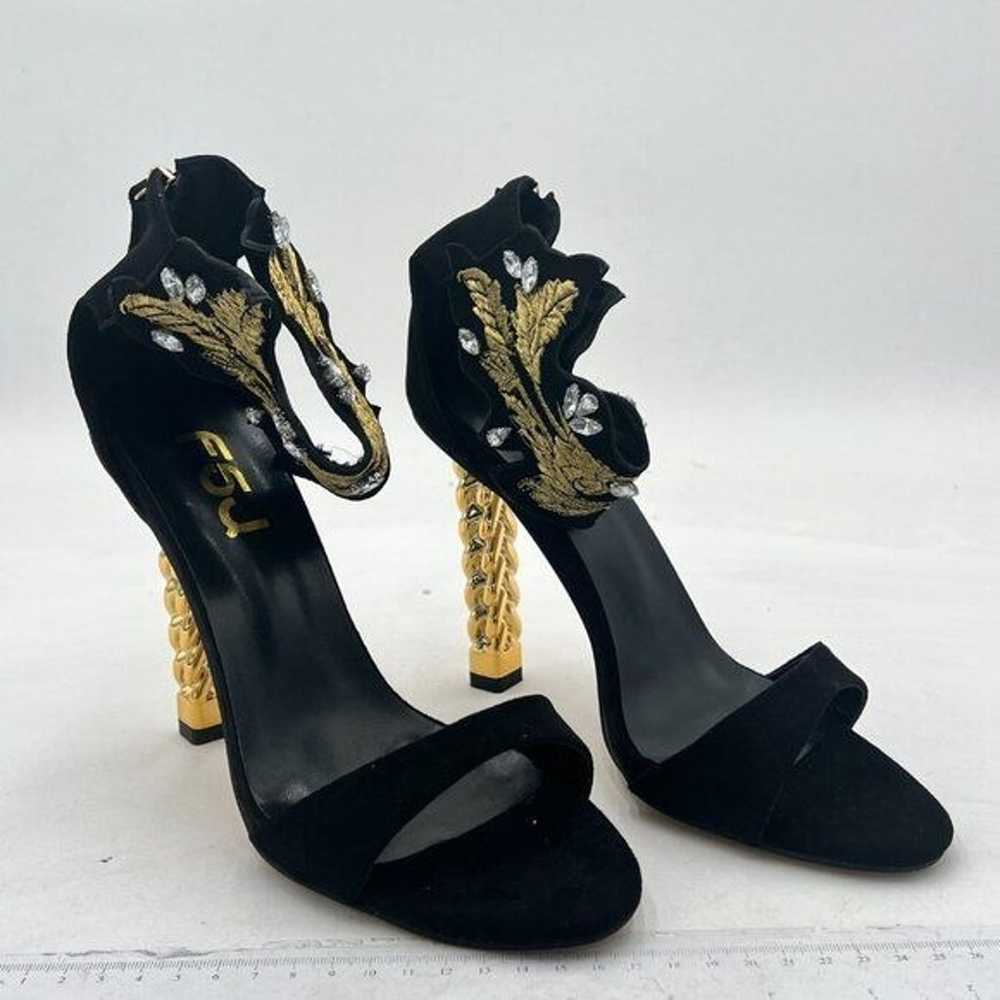 FSJ Black Vine Gold Metal Chain Chunky High Heels… - image 4