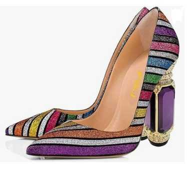 FSJ Multicolored Bridal Pointed Toe Chunky Block H