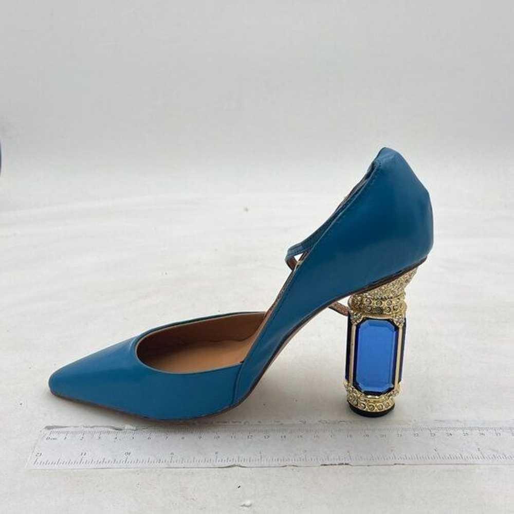 FSJ Blue Crystal Heels Pointed Toe Pumps Ankle St… - image 2