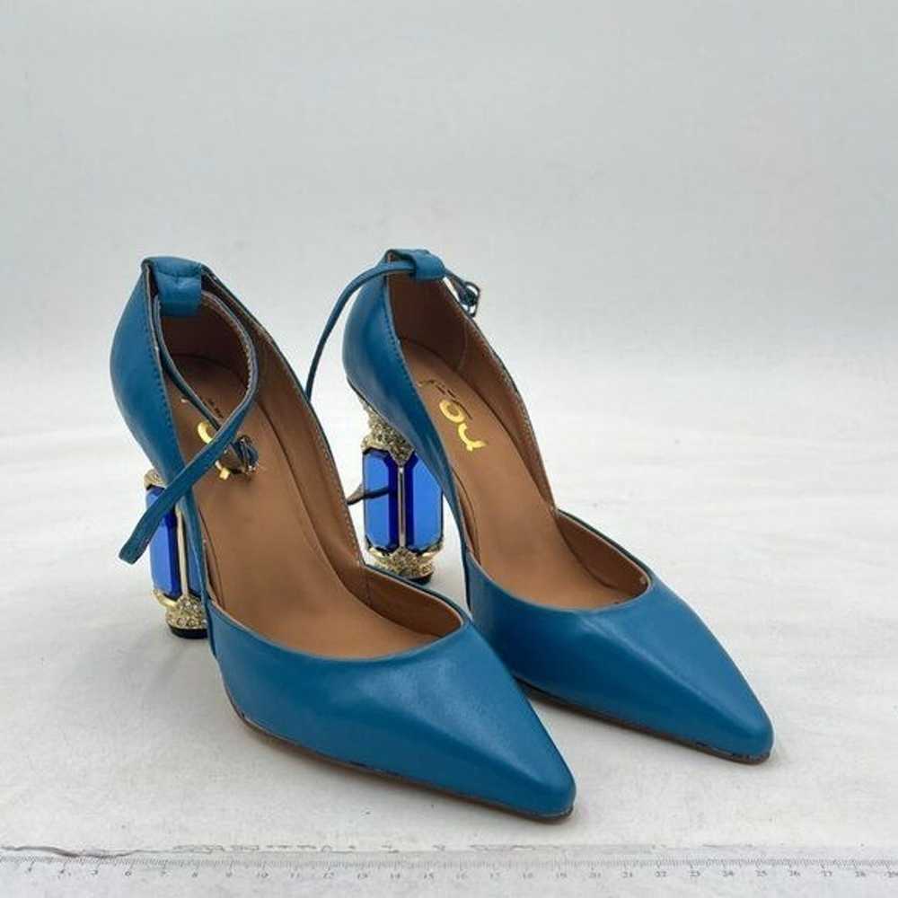 FSJ Blue Crystal Heels Pointed Toe Pumps Ankle St… - image 4