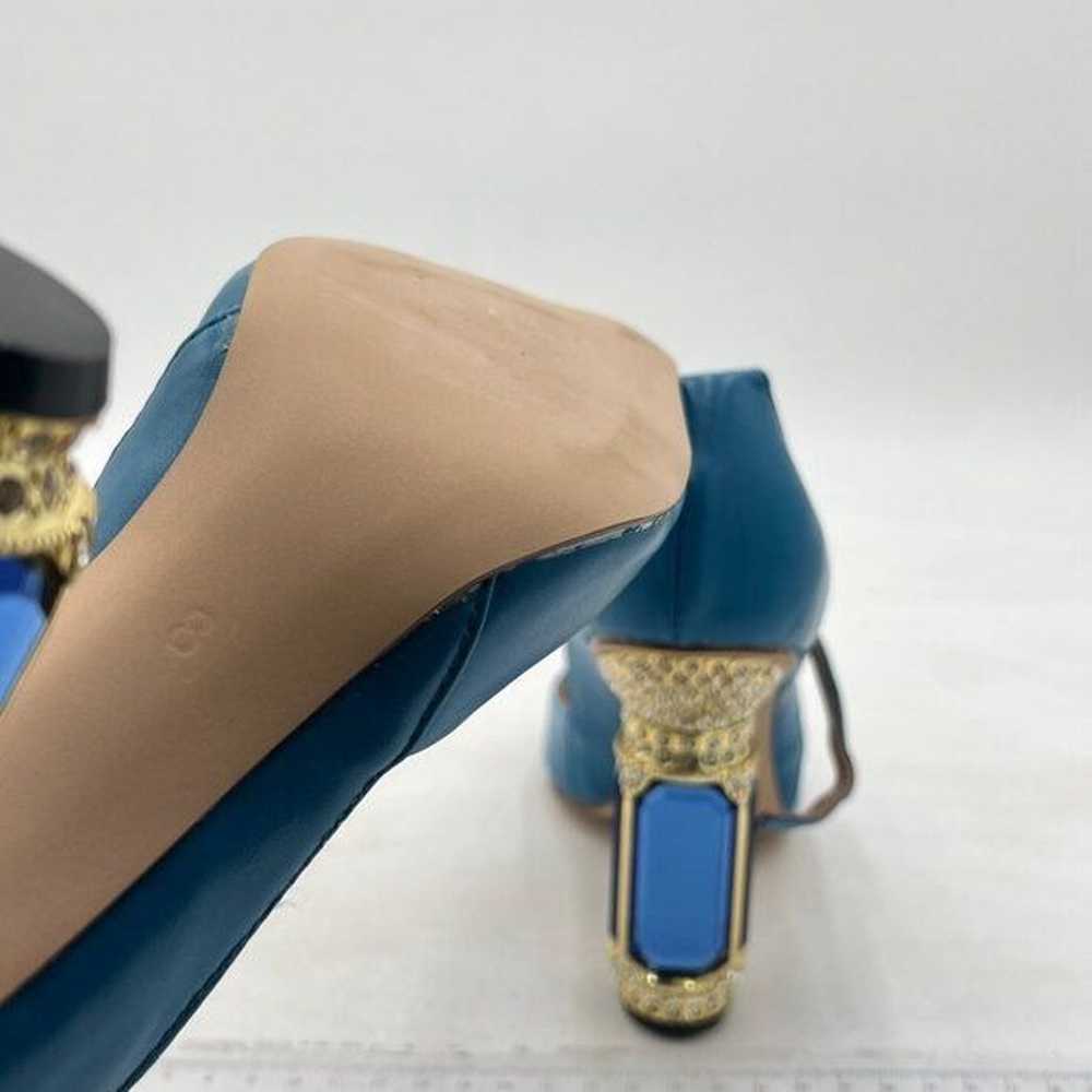 FSJ Blue Crystal Heels Pointed Toe Pumps Ankle St… - image 7