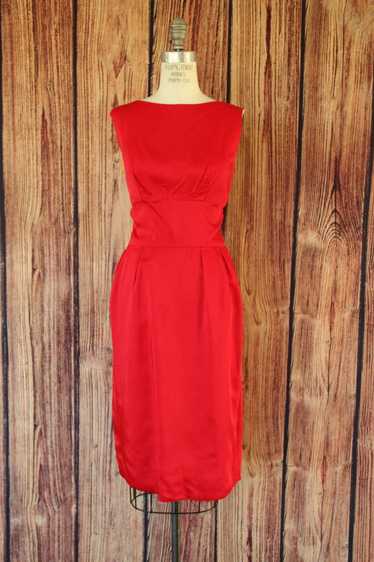 Vintage Vintage 1950s 1960s Wiggle Dress, Red Sati