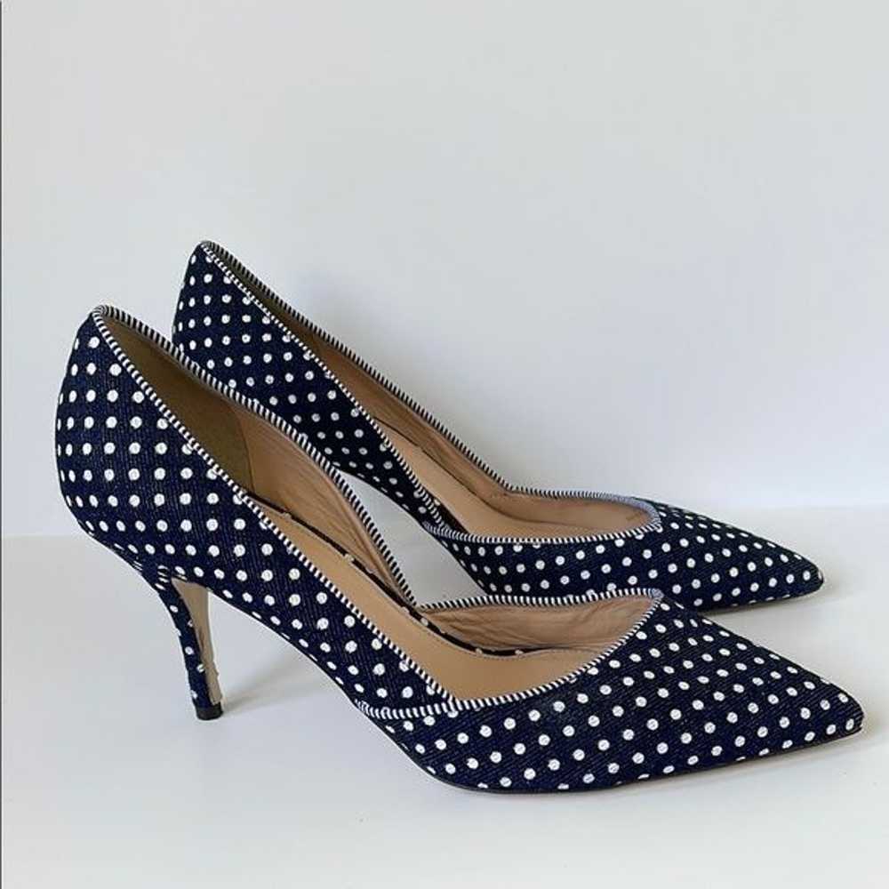 J.crew D'orsay Colette Denim Navy Blue White Polk… - image 12