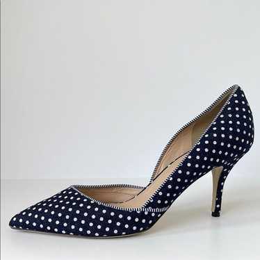 J.crew D'orsay Colette Denim Navy Blue White Polk… - image 1