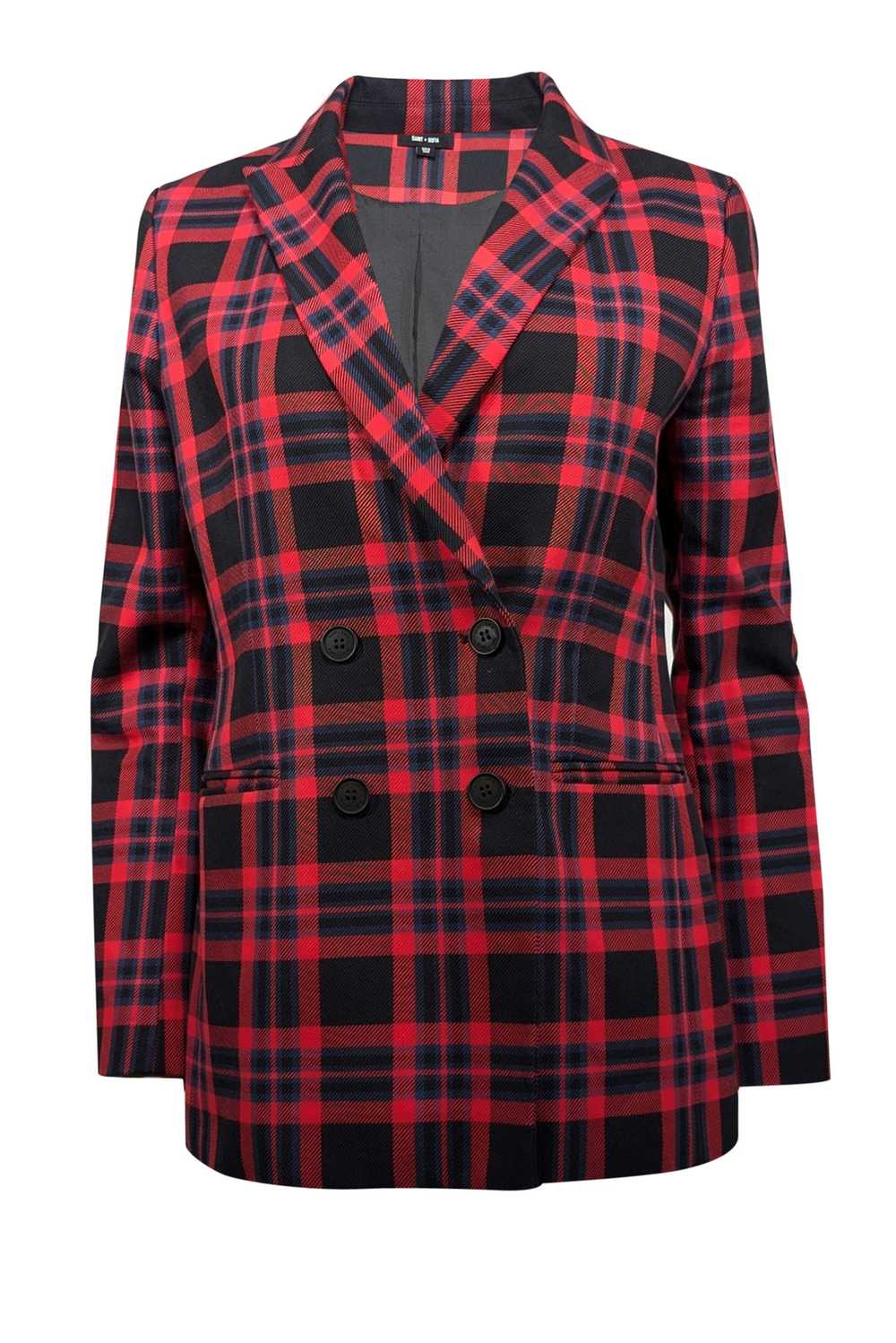 Saint + Sofia - Red, Black, & Navy Plaid Blazer S… - image 1