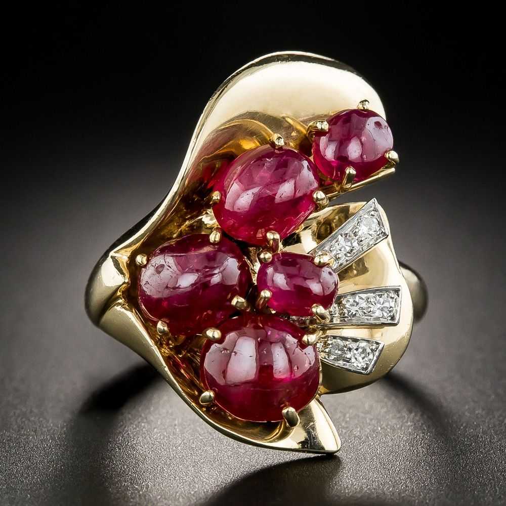 Retro Cabochon Ruby and Diamond Dinner Ring - image 1