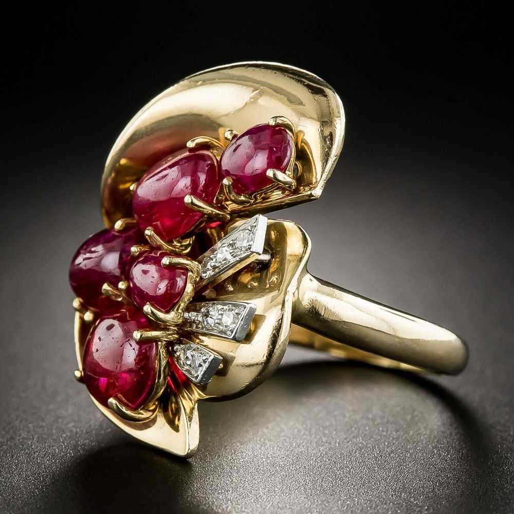 Retro Cabochon Ruby and Diamond Dinner Ring - image 4