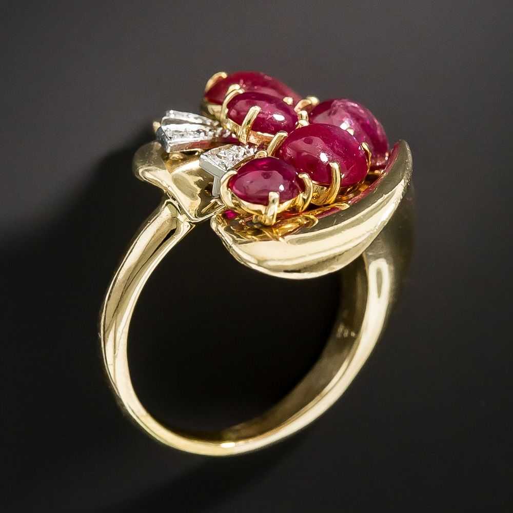 Retro Cabochon Ruby and Diamond Dinner Ring - image 5