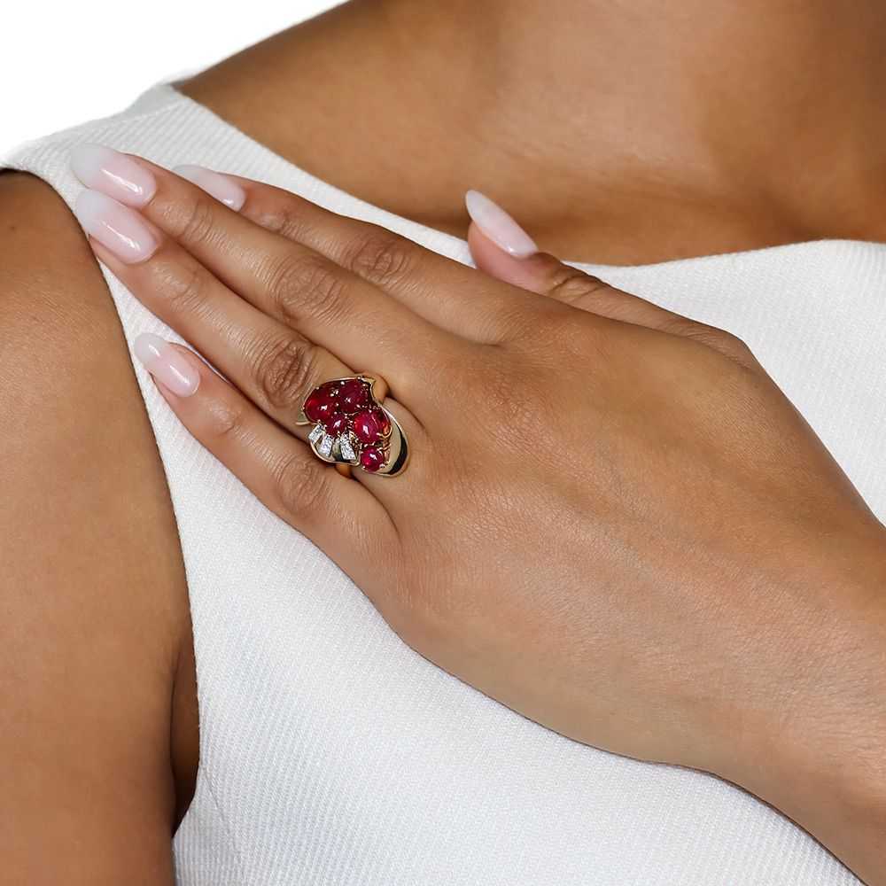 Retro Cabochon Ruby and Diamond Dinner Ring - image 6