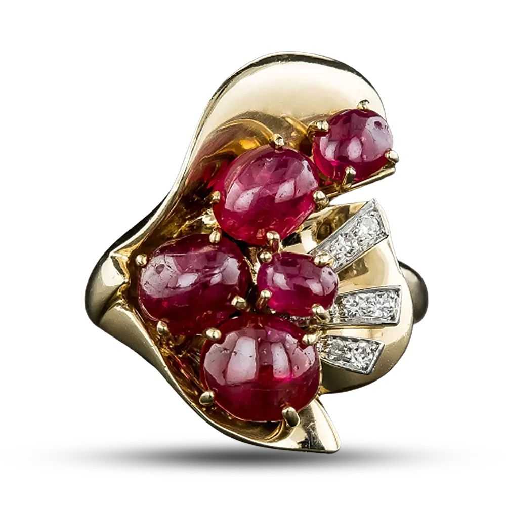 Retro Cabochon Ruby and Diamond Dinner Ring - image 7