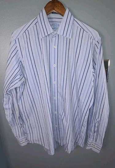 Designer Bugatchi Shirt Men's Large Blue White But