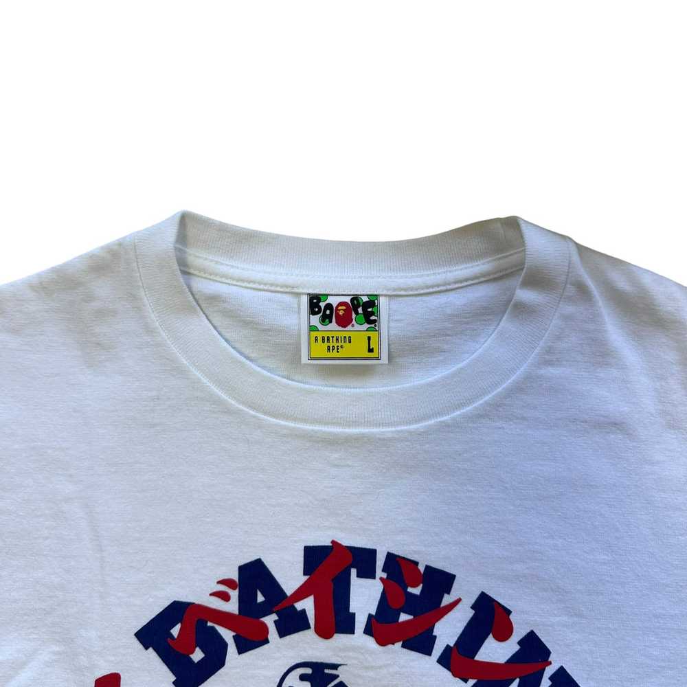 L Bape Tee College Logo Shark Face WHITE BLUE RED - image 3