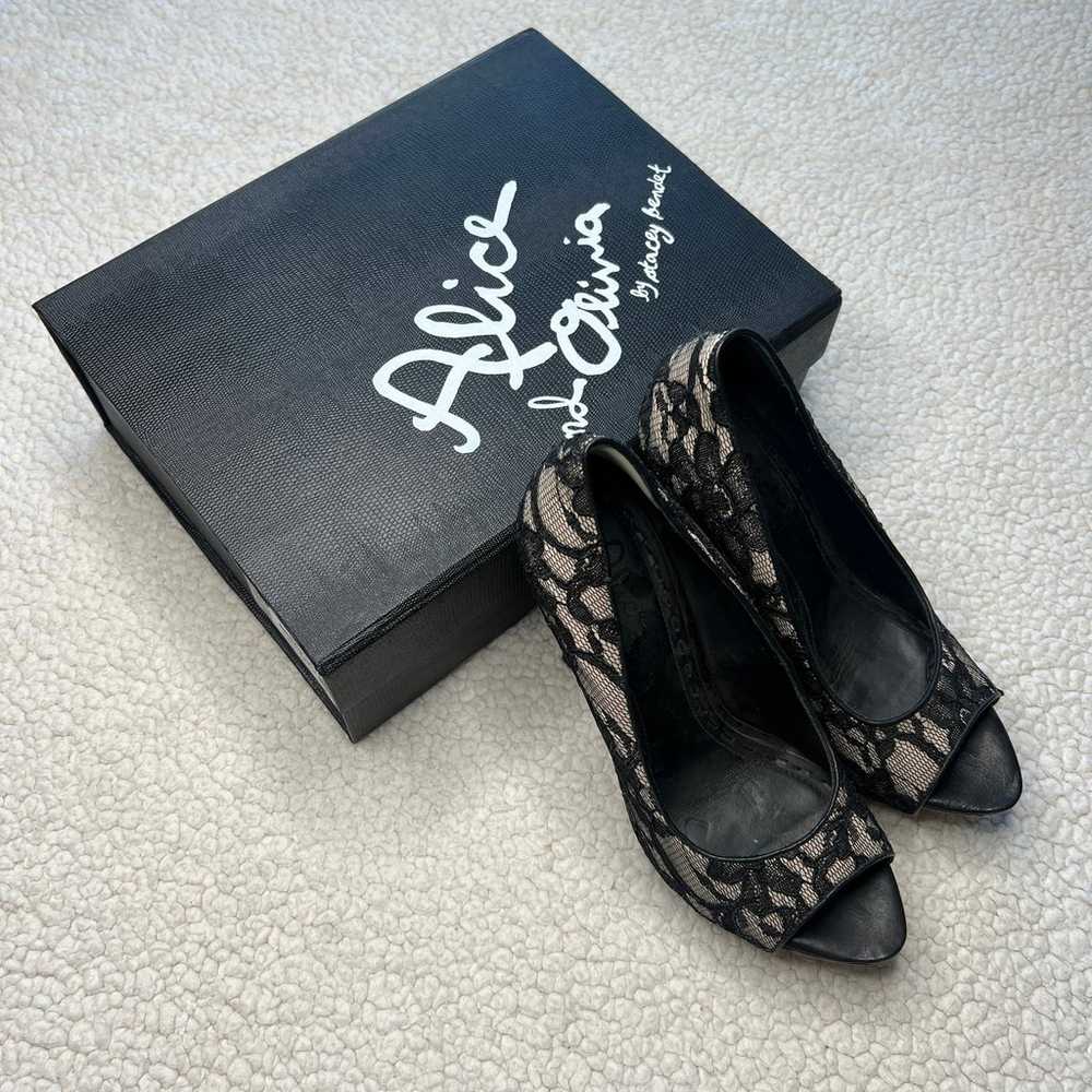 Alice + Olivia Nora Black Lace Platform Heels w B… - image 1