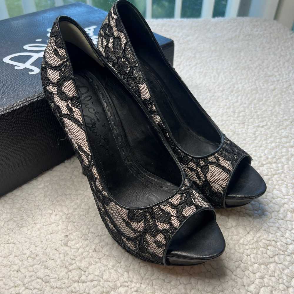 Alice + Olivia Nora Black Lace Platform Heels w B… - image 2