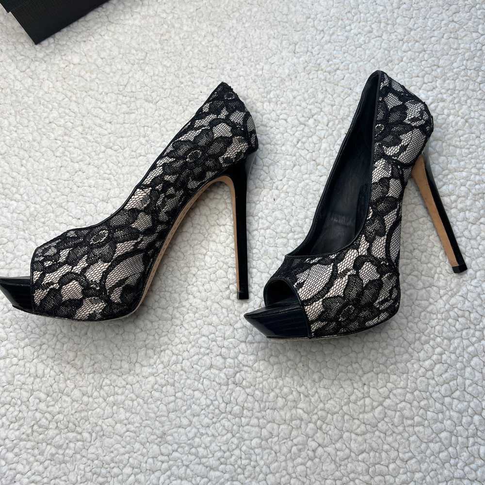 Alice + Olivia Nora Black Lace Platform Heels w B… - image 5