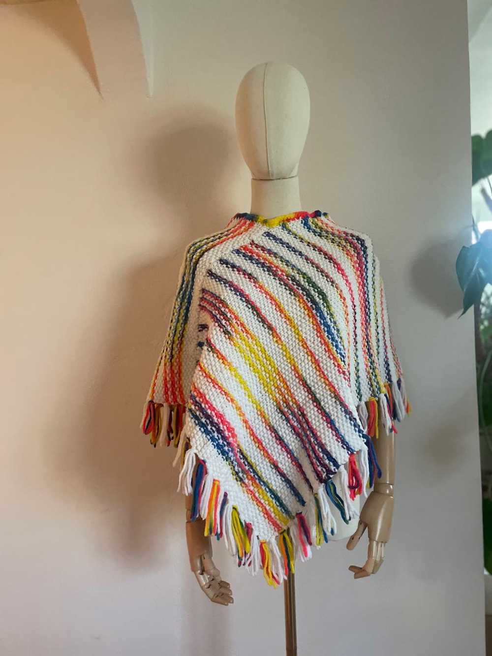 Handmade Handknit Neon Poncho with Fringe (One Si… - image 1