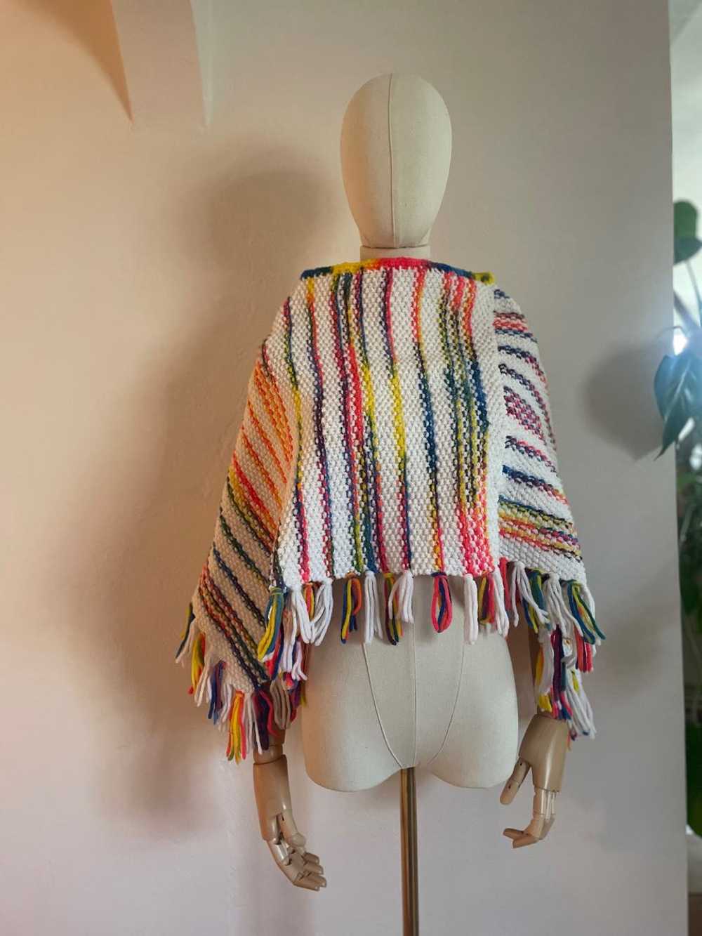 Handmade Handknit Neon Poncho with Fringe (One Si… - image 2