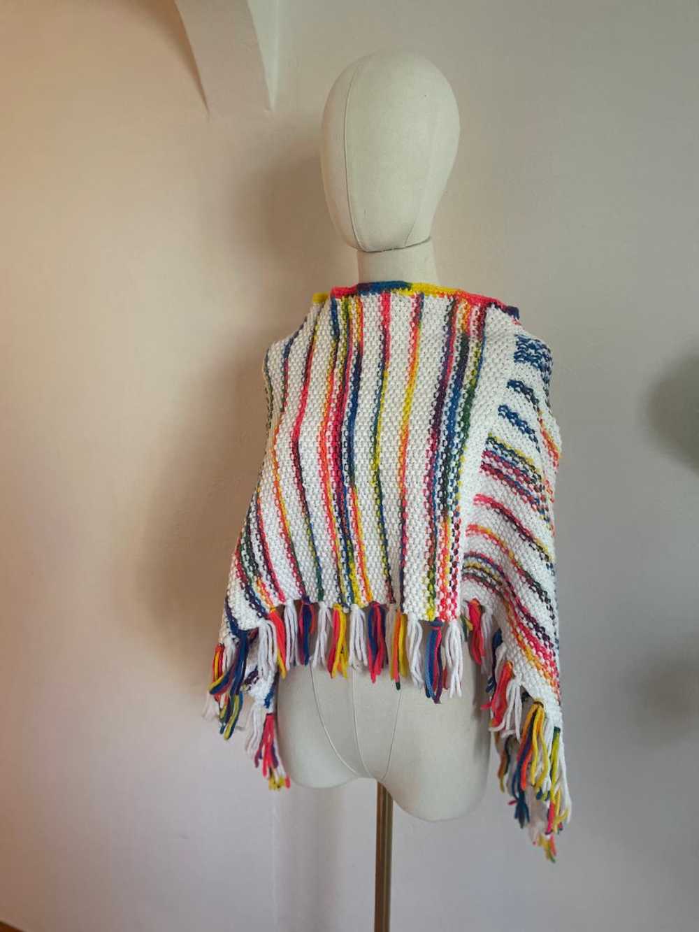 Handmade Handknit Neon Poncho with Fringe (One Si… - image 3