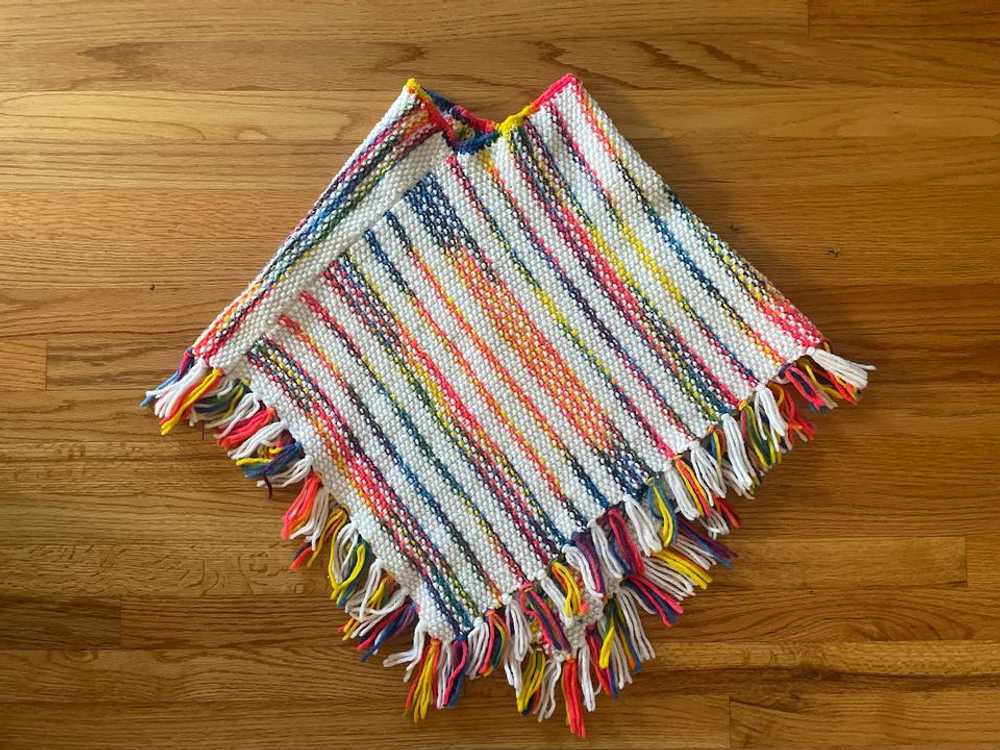 Handmade Handknit Neon Poncho with Fringe (One Si… - image 4