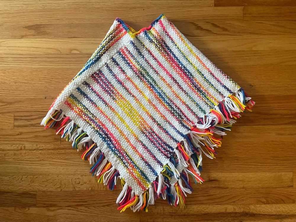 Handmade Handknit Neon Poncho with Fringe (One Si… - image 5