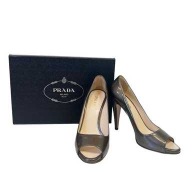 Prada Womens Pantent Leather Napa Silk Sasso Brown