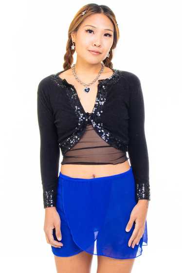 Vintage Y2K Black Sequin Crop Cardigan - XS/S