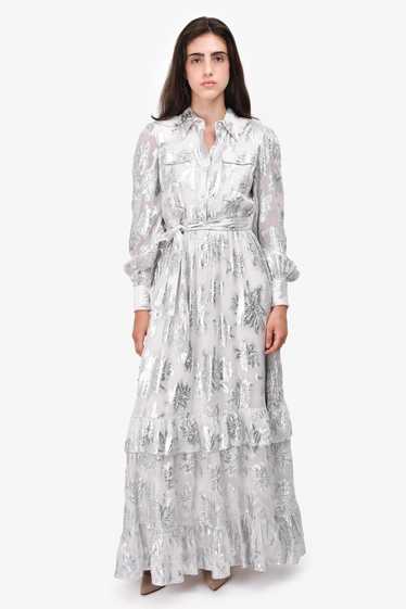 Rococo Sand White & Silver Floral Maxi Belted 'Eli