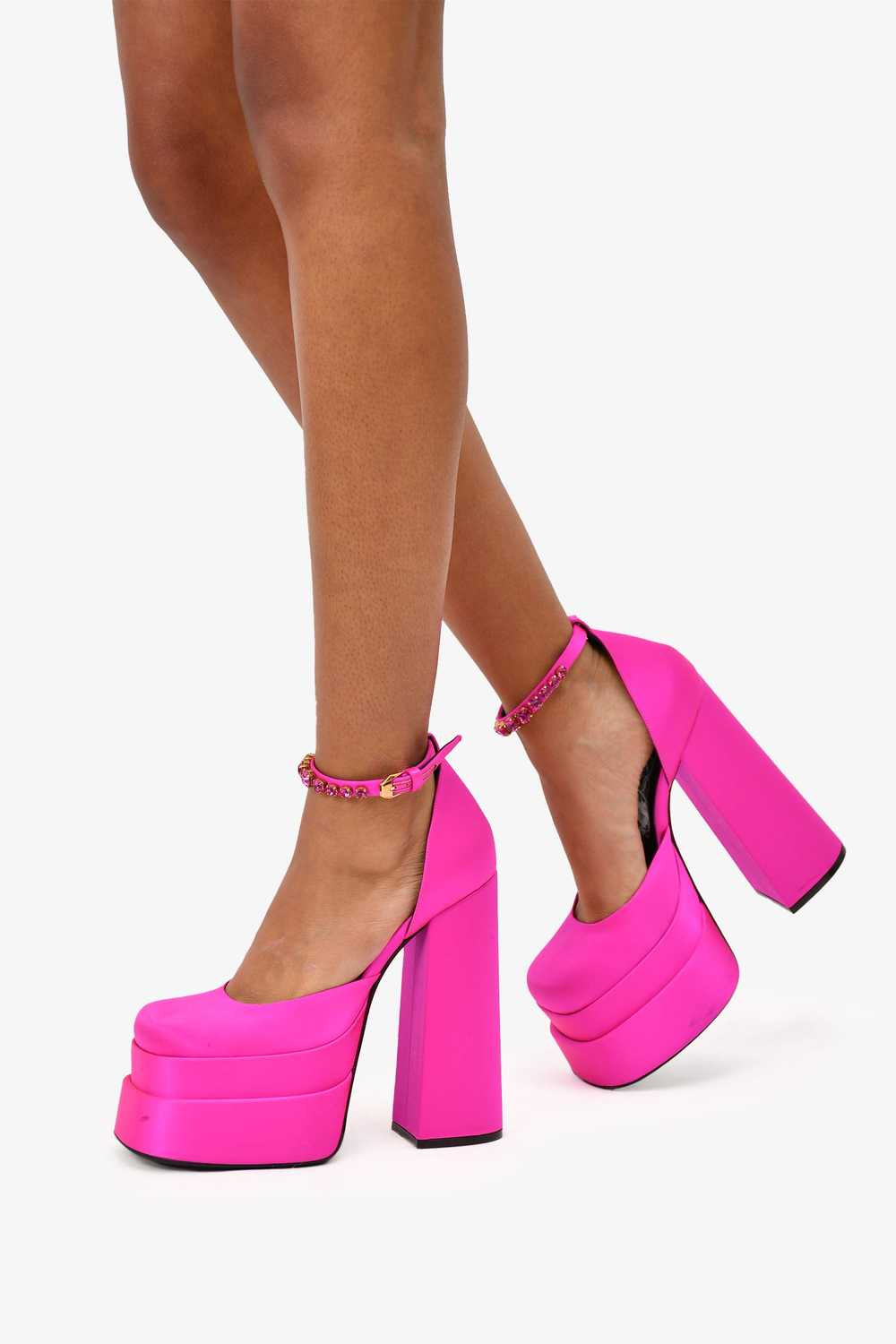 Versace Fuchsia Pink Satin Medusa Aevitas Platfor… - image 1