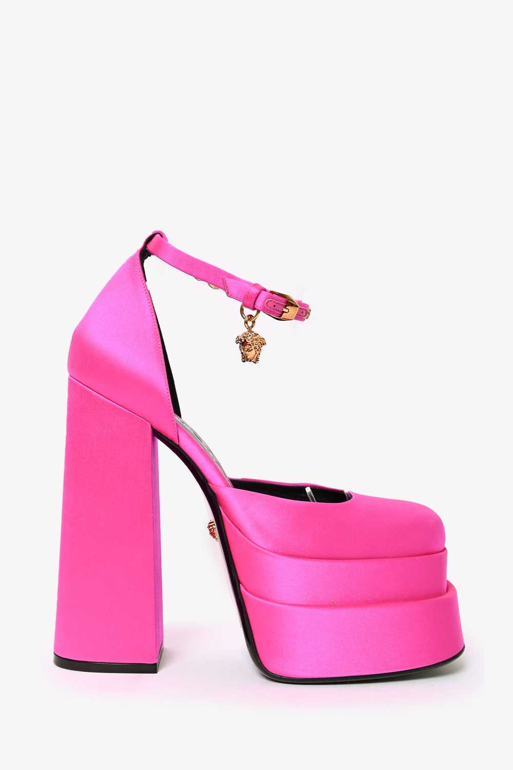 Versace Fuchsia Pink Satin Medusa Aevitas Platfor… - image 4