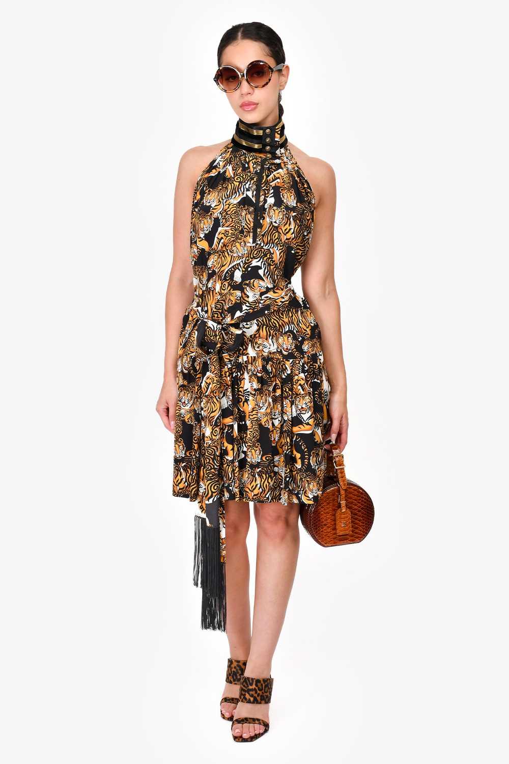 Gucci Black/Multicolour Silk Tiger Printed Dress … - image 1