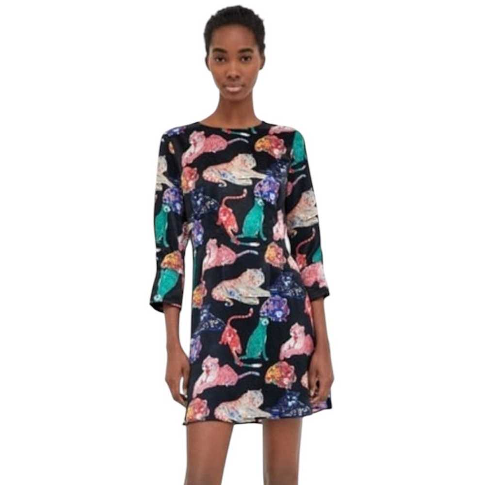 Zara Tiger Print Satin Mini Dress | L - image 1