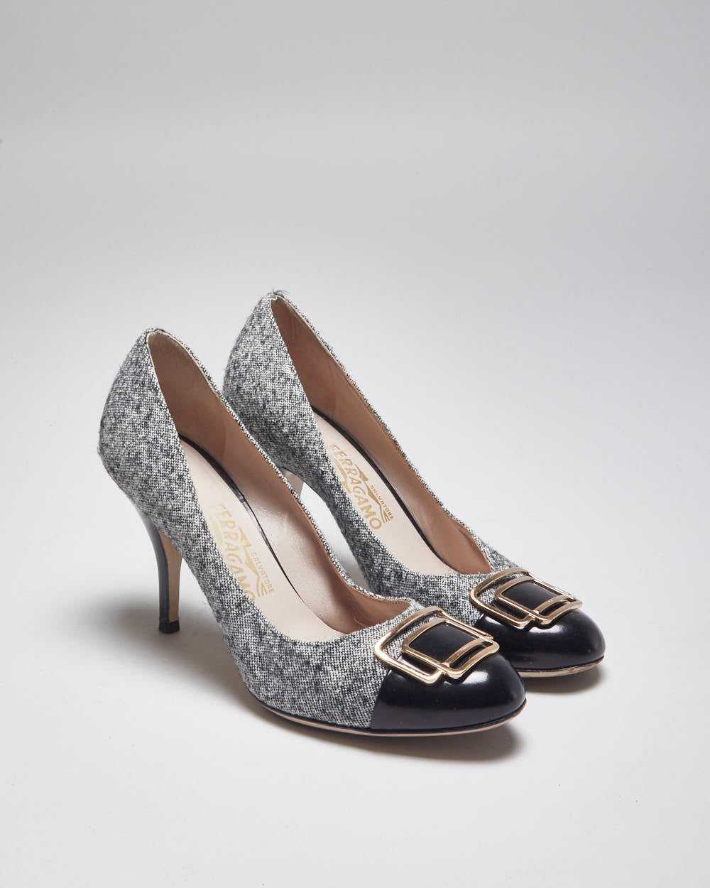 Salvatore Ferragamo Black & Grey Heels - UK6 - image 1