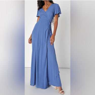 Lulus Heart of Marigold Blue Wrap Maxi Dress